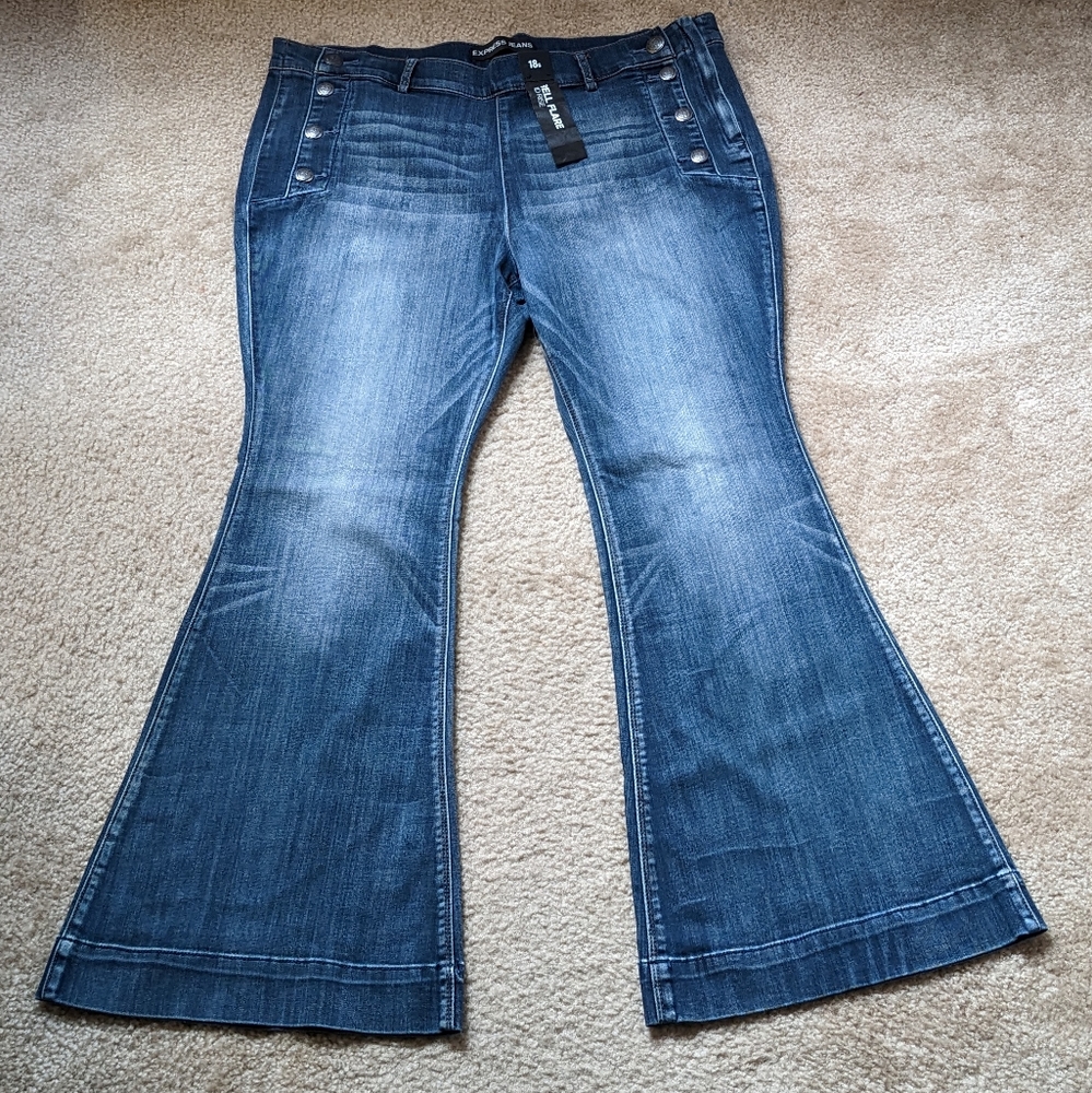 NWT Express Jeans - Medium Wash Mid Rise Bell Flare Sailor Jeans - Women's 18S